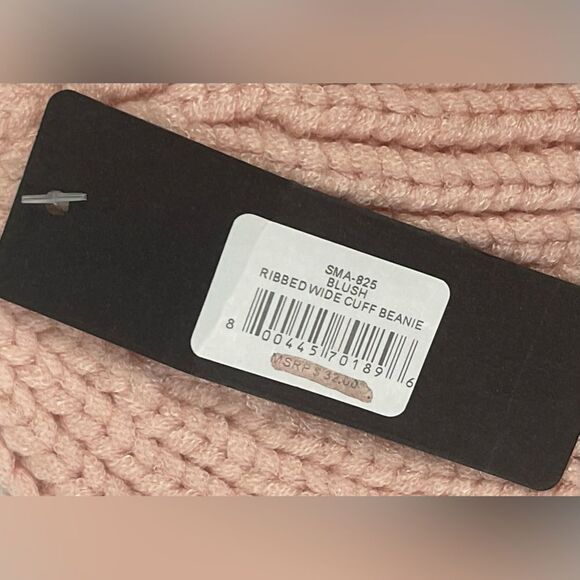 Steve Madden Women’s Pink Blush Ribbed Wide Cuff Winter Beanie ONE SIZE - Picture 5 of 6
